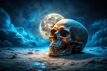 Dark Artistic Skull Night Photography: Mystical Bone Still Life