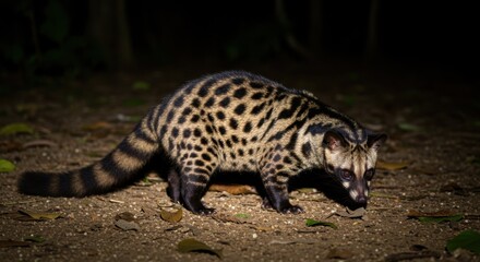 Naklejka premium Night Wildlife Photography Asian Palm Civet Hunting at Night