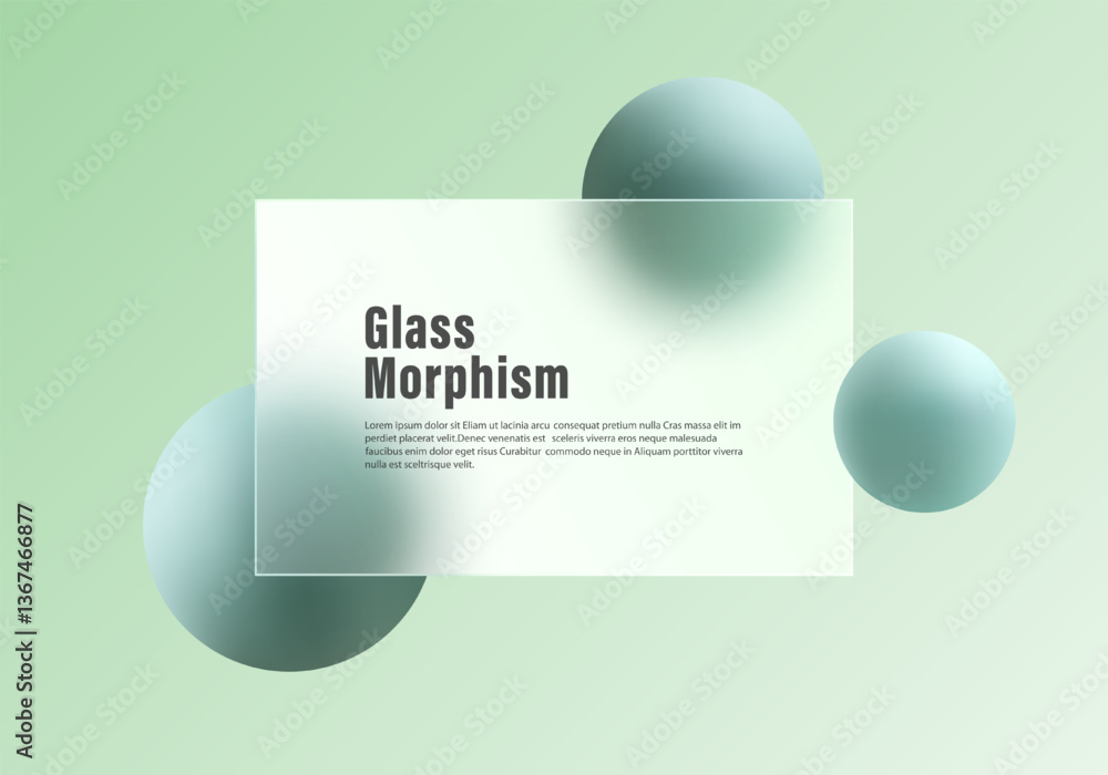 Poster gradient vector abstract background with information panel and 3d spheres in menthol color. website 