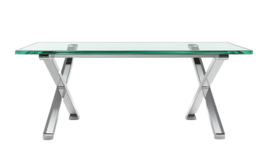 modern glass desk with a chrome frame on transparent or white background