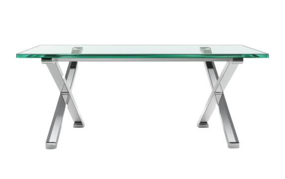 modern glass desk with a chrome frame on transparent or white background