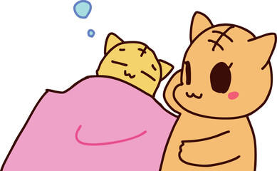 子供を寝かしつける猫