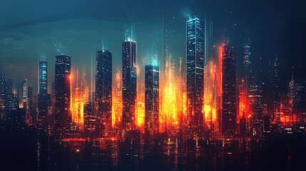 Fototapeta premium A creative bar chart where each bar is a glowing skyscraper, symbolizing growth