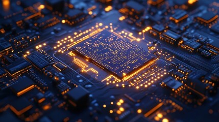 Obraz premium Quantum Computing AI Chip with Intricate Circuits Illustration.