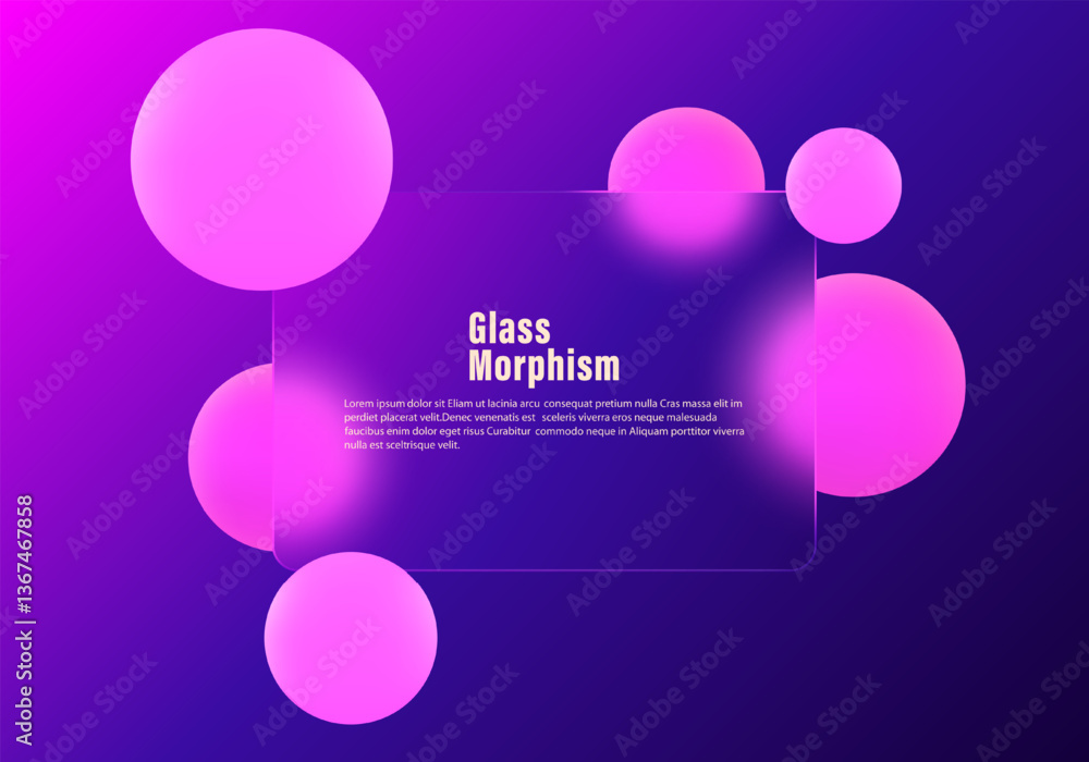 Poster website landing page template in glass morphism style. presentation screen with glass overlay effect