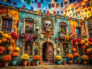 Day of the Dead Urban Exploration: Crumbling Building, Sugar Skulls, Festive Altars