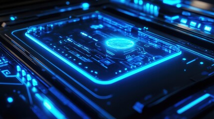 AI-powered Futuristic Supercomputer Scanning Hologram