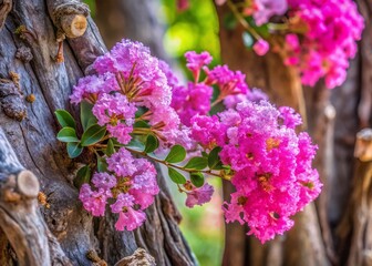 Delicate Crape Myrtle Branches, Spring Blossoms, Pink and Purple Flowers, Nature Photography