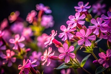 Delicate Pink Soapwort Flowers Close-Up Night Photography