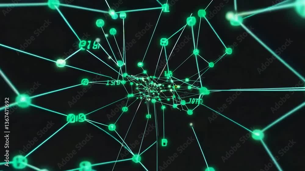 Poster dynamic neural network connections depicting modern digital communication and data flow