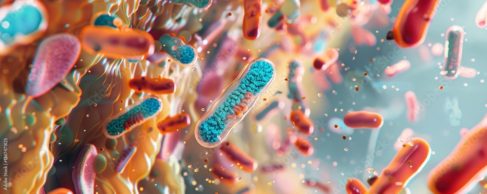 Aufkleber 3d rendering of bacteria cells rapidly multiplying in a biological setting