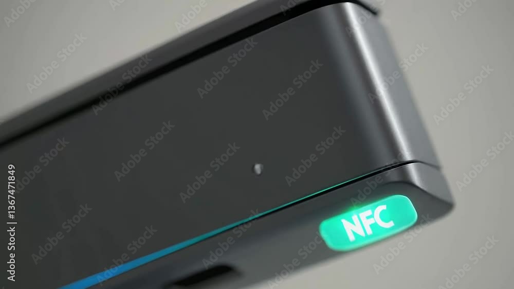 Poster nfc device activation sequence with glowing indicator light in closeup motion