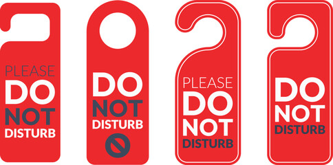 Do not disturb door hanger signs of hotel room. Please do not disturb hotel design black color. Vector illustration. Red door sign