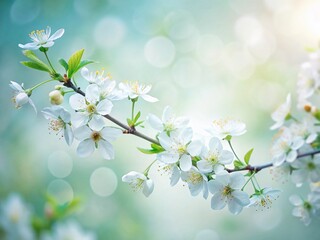 Fototapeta premium Delicate White Spring Blossoms: Soft Focus Floral Border Stock Photo