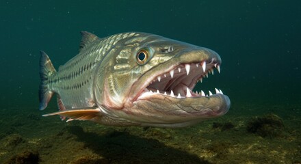 Fototapeta premium Sharp Teeth Piranha Fish Underwater Closeup