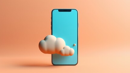 Cloud Computing in Action Smartphone with 3D Cloud Render on colorful Background