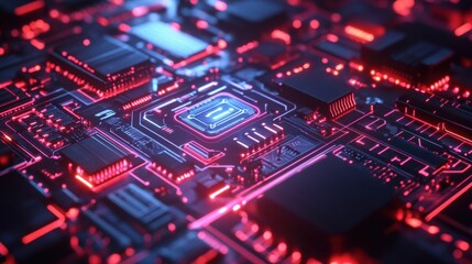 Obraz premium AI Powered Circuit Board with Intricate Glowing Pattern