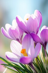 Fototapeta premium Blooming Purple Crocuses in Spring Sunshine