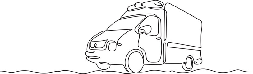 Continuous one line drawing ambulance. Emergency care. Medical transport.