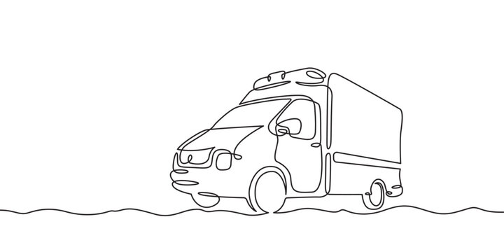 Continuous one line drawing ambulance. Emergency care. Medical transport.