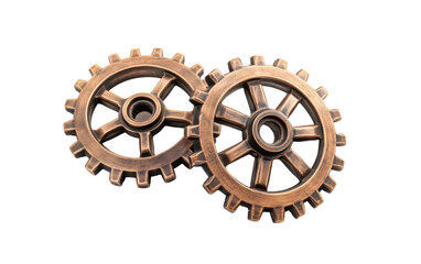 Old brass metal gears on transparent or white background