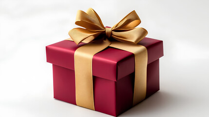 A dark red gift box with a gold ribbon, against a white background.