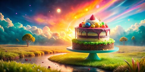 Delicious Cartoon Cakes: Double Exposure Fantasy Stock Photo