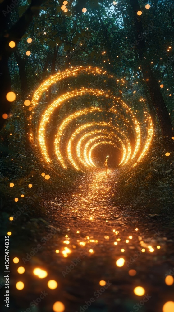 Poster a luminous forest path with sparkling trails leads onward