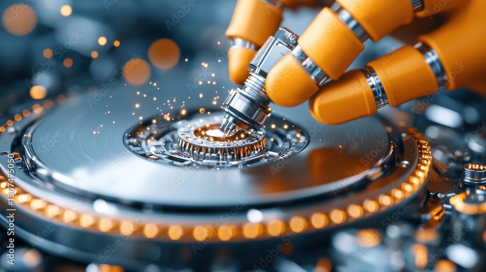 Poster advanced robotic arm precision manufacturing automation in modern factory futuristic metallic mechan