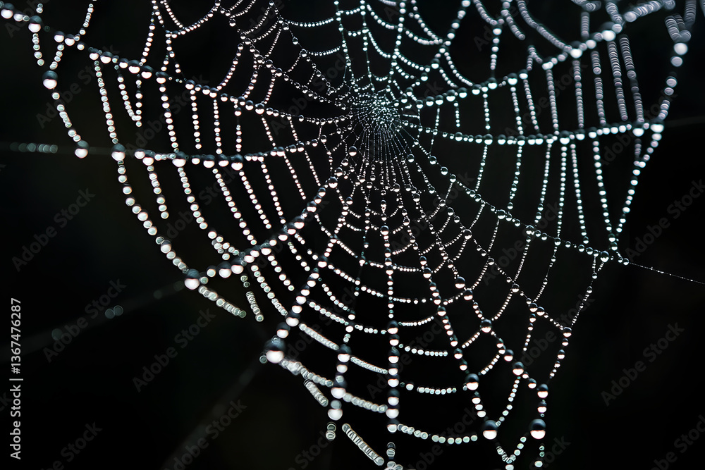 Canvas Prints a mesmerizing close-up photo of dew drops delicately clinging to a spider web on a crisp autumn morn