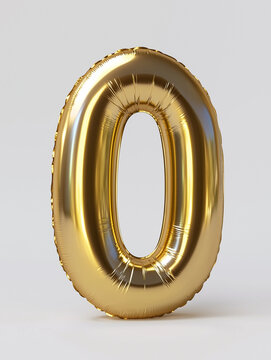 Golden Zero Balloon: A gleaming golden balloon shaped as the number zero floats against a clean, simple backdrop, representing beginnings, perfection, or milestones. 