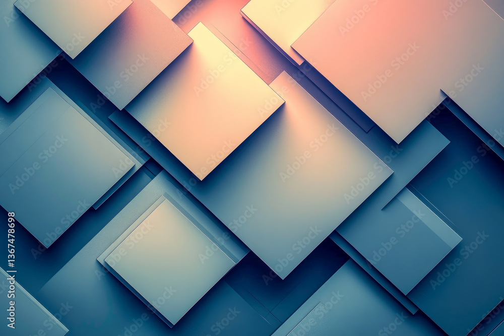 Poster an abstract composition of overlapping geometric shapes expressing depth through light and shadow pl