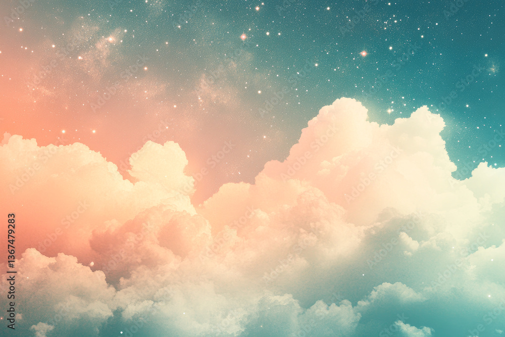 Poster a beautiful display of colorful cosmic clouds, creating a serene and magical atmosphere in the unive