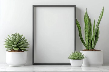 Fototapeta premium Succulent pot plant with frame mockup, 3D rendering 