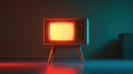 Vintage Television in Dimly Lit Room with Warm Orange Glow and Retro Design Evokes Nostalgia for Classic Entertainment and Old-School Aesthetics