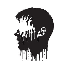 Abstract depiction of human head silhouette with dripping paint effect monochrome