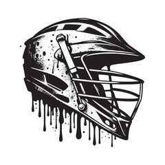 Lacrosse Helmet Drips in Stencil Style Grayscale Masked Protection Graphic