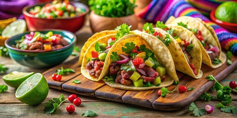 Fototapeta premium Delicious Mexican Tacos with Guacamole - Cinco de Mayo Feast