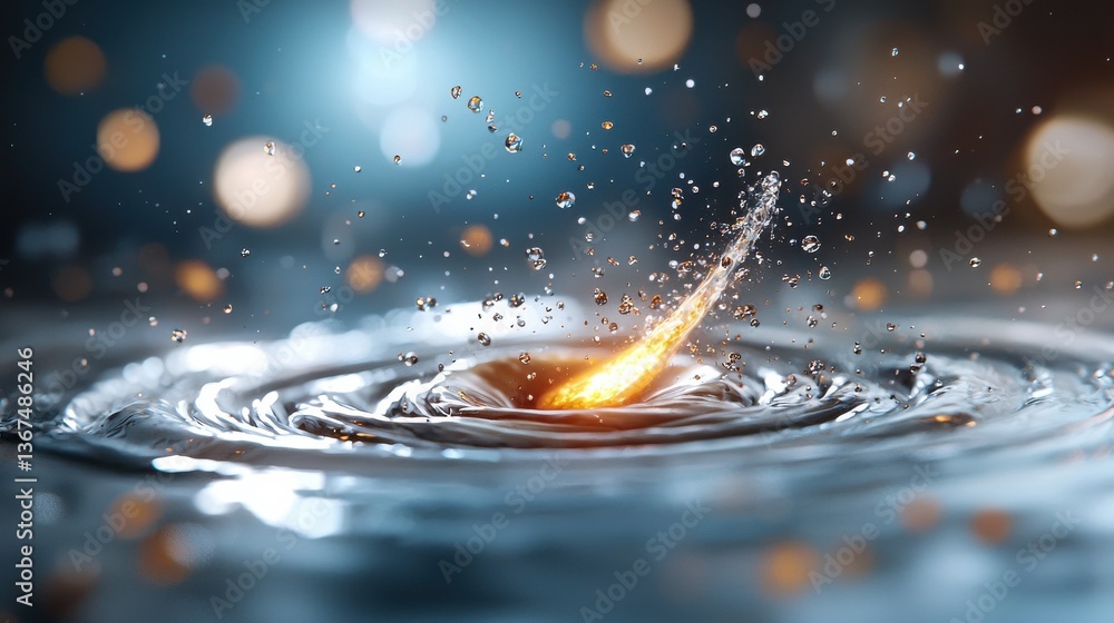 Poster captivating splash of water droplets creating a and mesmerizing scene with vibrant colors reflected 