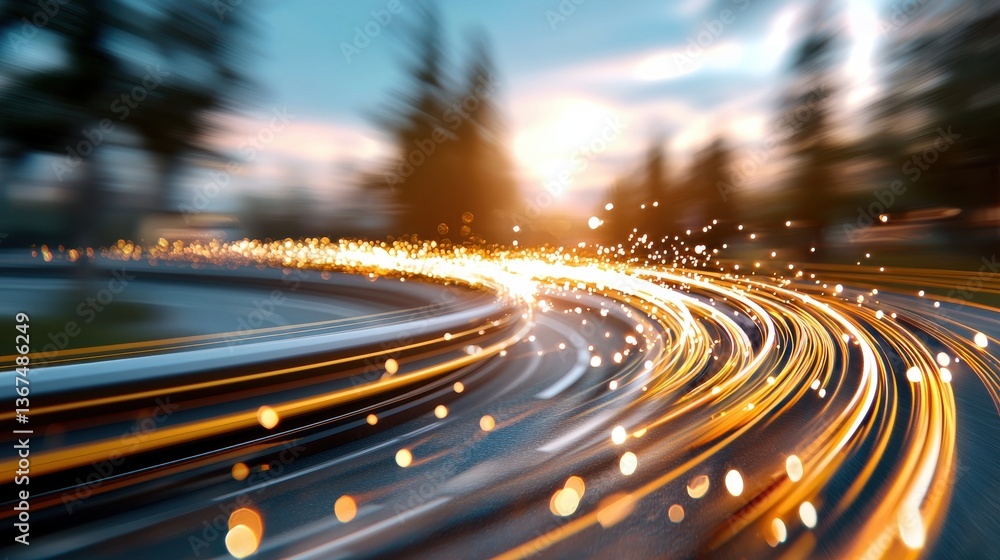 Poster blurred motion of illuminated highway with vehicles speeding at night capturing the dynamic energy a