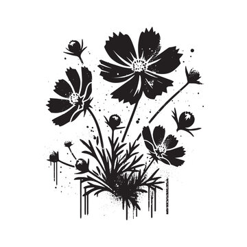 black cosmos flowers on white background clip art preview