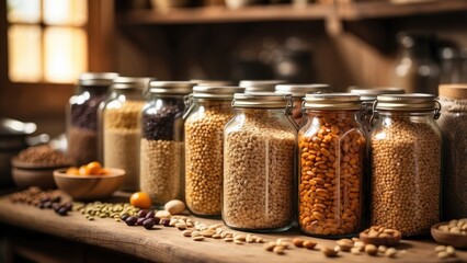 someone holding a box full of food and jars of beans