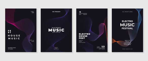 Music poster design background vector set. Electro Sound Cover template with vibrant abstract gradient geometric shape. Ideal design for social media, flyer, party, music festival, club.