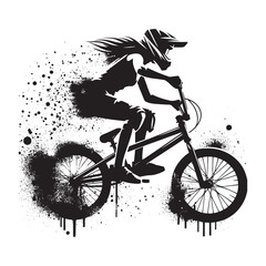 Dynamic BMX Racing Silhouette with Grunge Spray Paint Aesthetic Illustration