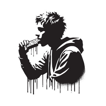 silhouette man eating sandwich black and white clip art preview