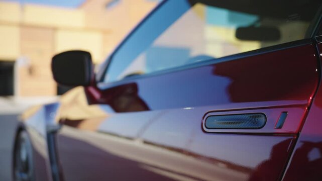 Slow motion slider shot of a GTR red sportscar