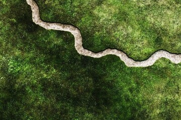 Fototapeta premium A winding path made of stone traverses a green, grassy landscape, creating a serene and natural scene.