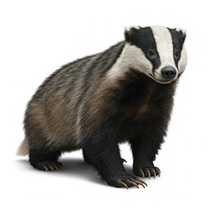 Fototapeta premium European badger isolated on white background, high-resolution wildlife stock image of a burrowing mammal 