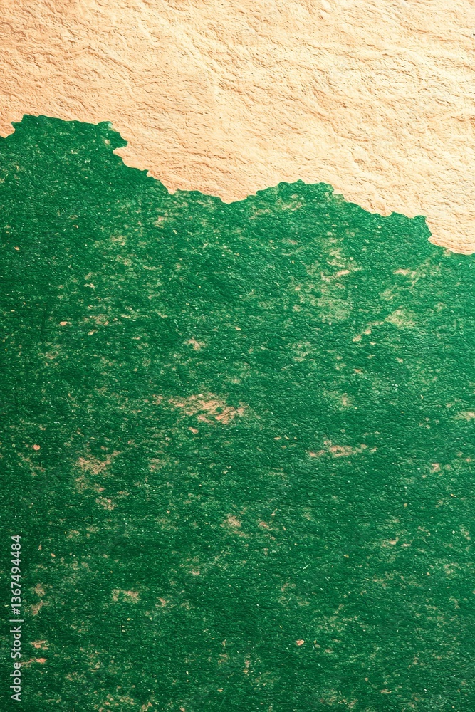 Poster a textured wall showing a transition from green to a lighter shade, with visible wear and an uneven 