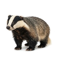 Fototapeta premium European badger isolated on white background, high-resolution wildlife stock image of a burrowing mammal 